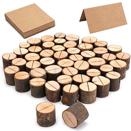 Set van 50 houten plaatskaarthouders met kraftpapier voor bruiloftsdecoratie