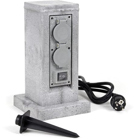Buitenstroomzuil 4-voudig met Schakelaars - Granietlook - IP44 - Inclusief Grondpen