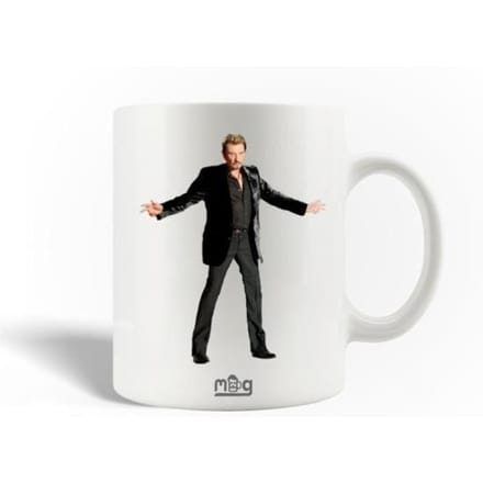 Mug en Céramique - Johnny Hallyday - 30cl - Blanc - Compatible Lave-Vaisselle - Rond
