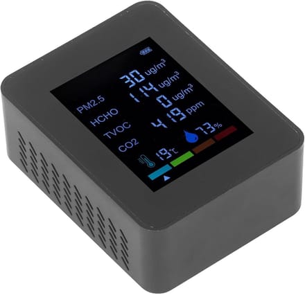 CO2-meter Kwaliteitsdetector - Luchtkwaliteit Sensor - Gezonde Leefomgeving - Multifunctionele Meting - 9x7x3.4 cm - Zwart