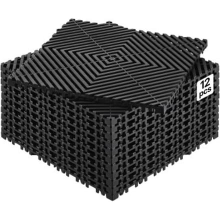 VEVOR Interlocking Drainage Mat 31 x 31 cm Modulaire Interlocking Matten, 12 stuks Interlocking Drainage Matten, Antislip Zwarte Vloertegels & Douchemat, voor Garage Tuin