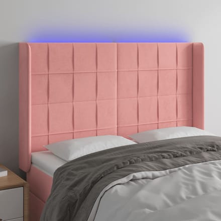 vidaXL - Hoofdbord - LED - 147x16x118/128 - cm - fluweel - roze