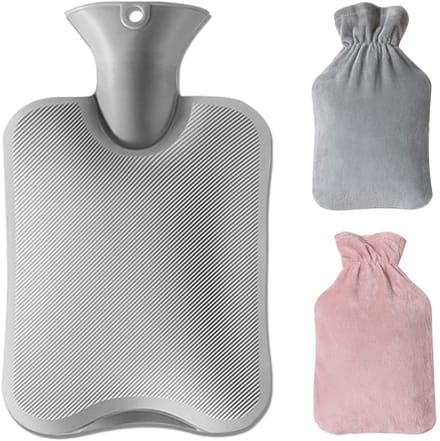 Dailygoods - Grijs/Roze warmwaterkruik, 1 liter, met 2 hoezen