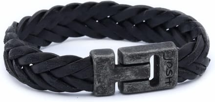 Josh Vintage Heren Armband Leer;Metaal - Zwart