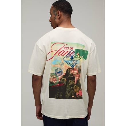 Ecru Oversized T-shirt Met Fotografische Print Van Rio De Janeiro | Size Small