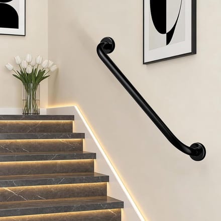 Trapleuning RVS - Wandsteun Handgreep - Veilig Traplopen - Dubbele Bescherming - 120 cm - Zwart