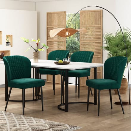 MODFU - Eethoekset - 4 Gestoffeerde Stoelen Met Rugleuning - Modern - Voor Eethoek - Fluweel, MDF En Metaal - Donkergroen En Wit