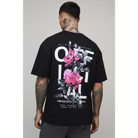 Lange oversized rozenprint officiële t-shirt | Black | Size Medium