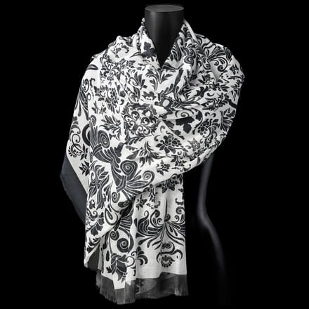 Zachte, royale katoenen sjaal met zwart/wit print