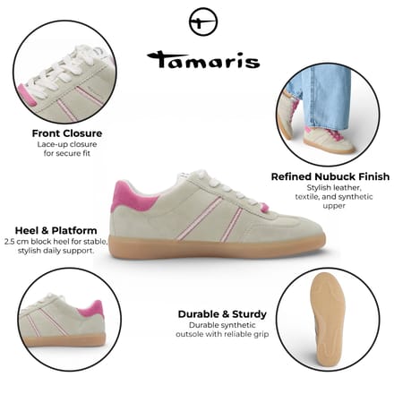 Tamaris dames sneakers van groen en roze leer
