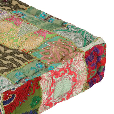 vidaXL - Poef - patchwork - vierkant - handgemaakt - 50x50x12 - cm - katoen - groen