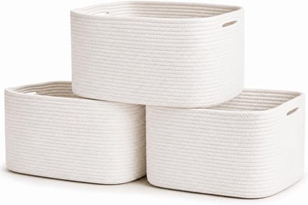 3 witte katoenen manden - Pastel opbergset voor badkamer