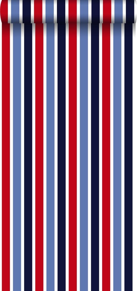 ESTAhome behang verticale strepen donkerblauw, rood en wit - 53 cm x 10.05 m - 138705