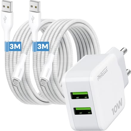 Phreeze usb lader 2.1 A - Geschikt voor iPhone en iPad met Lightning kabel 3m - Power adapter 5v 2a usb