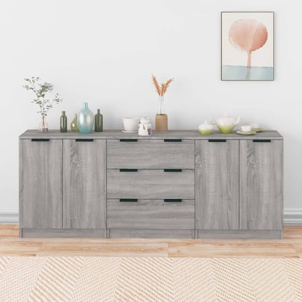 vidaXL - 3-delige - Dressoirs - bewerkt - hout - grijs - sonoma - eiken