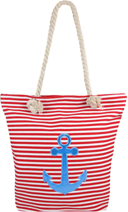 Shoppartners Strandtas Maritiem anker - wit/rood - 37 x 34 cm - shopper - boodschappen - polyester