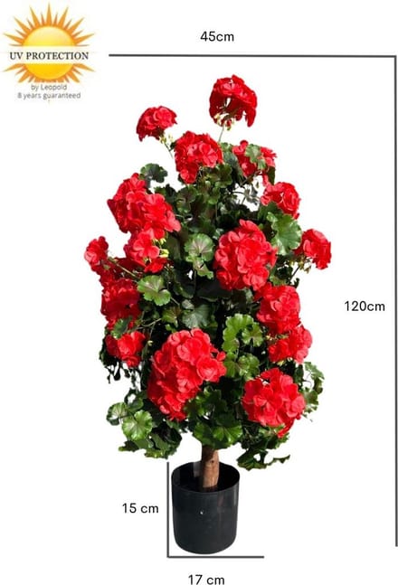 Geranium pyramide 110cm kunstplant UV rood