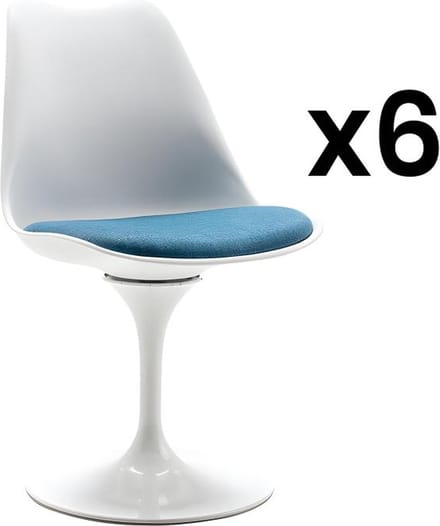 Vente-unique Set van 6 draaibare stoelen van polypropyleen, stof en staal - Blauw en wit - XAFY
