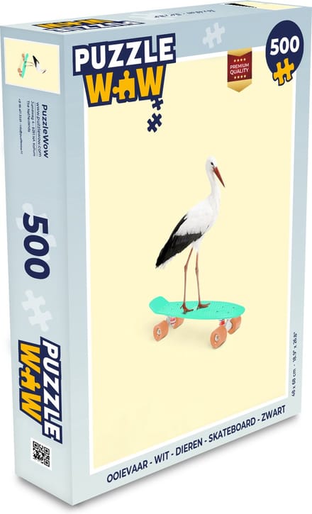 Puzzel Ooievaar - Dieren - Skateboard - Geel - Legpuzzel - Puzzel 500 stukjes