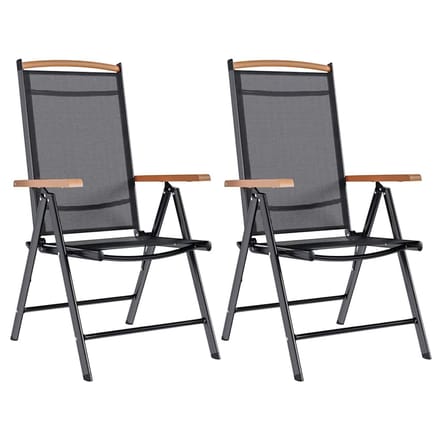 vidaXL - Opklapbare - stoelen, - 2 - stuks, - aluminium - en - textiel, - zwart.