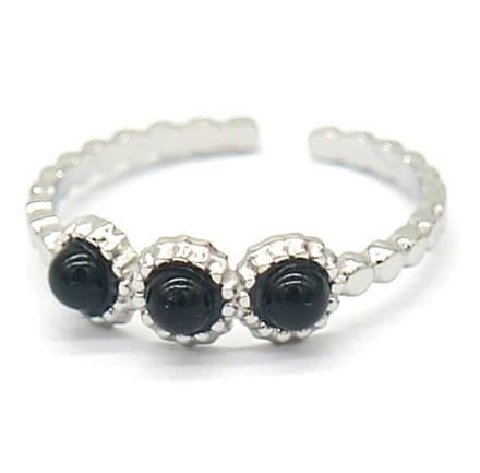 Ring met Zwarte Agaat - RVS - One Size - Zilverkleurig
