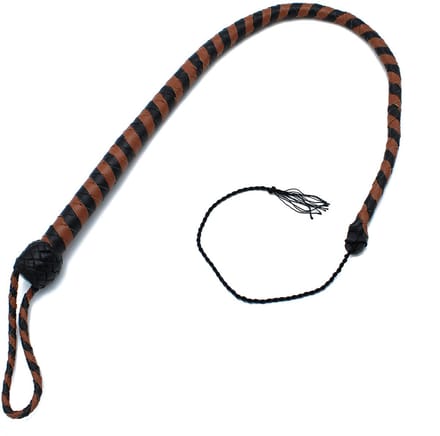 Kiotos - Lederen Single Tail Zweep - Zwart/Bruin - 90 cm