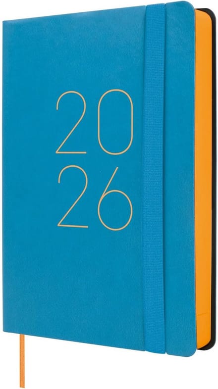 Jaarkalender 2026 - Dagplanner met Elastiek en Puntband, Flexibele Omslag Blauw
