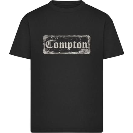 Mister Tee - Compton License Plate Oversize Heren Tshirt - M - Zwart