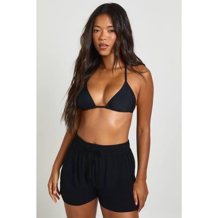 boohoo Dames Essentials Linnen-look Shorts | Zwart | Maat: 34