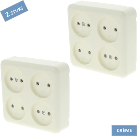 Q-Link contactdoos – Opbouw – 4 voudig – Kinderbeveiliging - Crème - 2 stuks