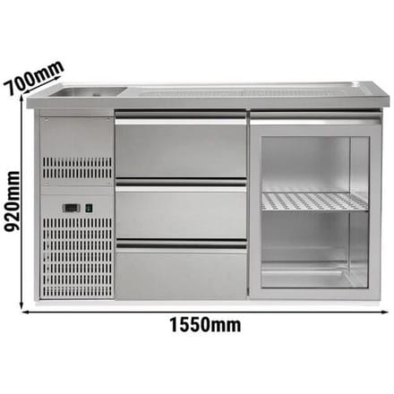 GGM Gastro Biertheke Premium PLUS - 1550x700mm - 1 Glastür & 3 Schubladen
