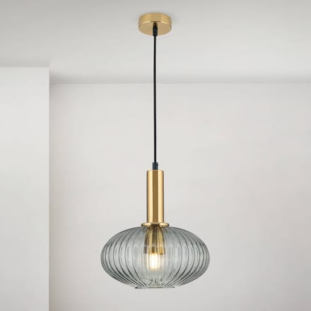 ORION Hanglamp Carneval, antiek messing/rookgrijs, Ø 25 cm, glas