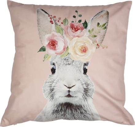 Clayre & Eef Kussenhoes 45x45 cm Roze Wit Polyester Konijn