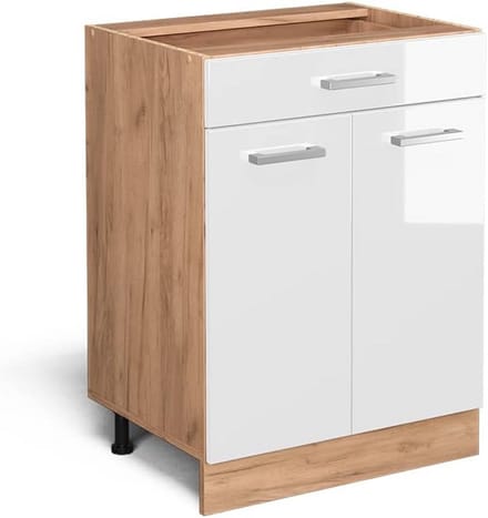 Keukenladekast 60 cm Wit Hoogglans Eiken Design Inclusief Legplank