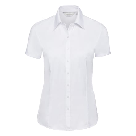 Russell Collection Effen overhemd met korte mouwen in visgraatmotief voor dames/dames (Wit)