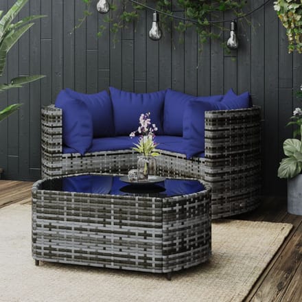vidaXL - 4-delige - Loungeset - met - kussens - poly - rattan - grijs