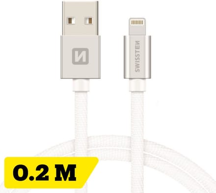 Swissten Korte Lightning Oplaadkabel 20 cm – voor iPhone & iPad – Gevlochten Nylon USB-A Kabel – Zilver
