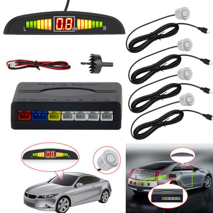 Hexinex Einparkhilfe Display + Ton 4 Sensoren Rückfahrwarner Parkhilfe PDC Sensor Zilver