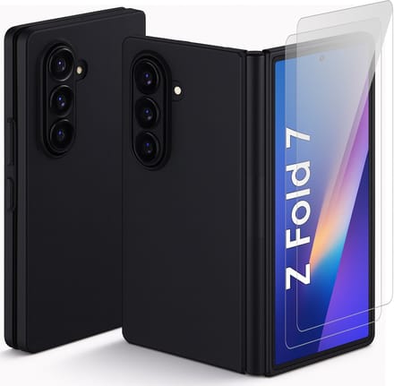 Hoesje geschikt voor Samsung Galaxy Z Fold 7 - 2x Screenprotector Glas - Mat Back Case Zwart