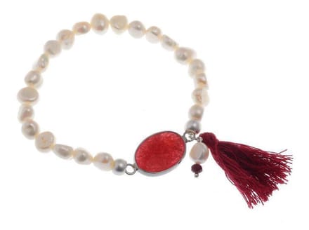 Behave - Rekarmband dames - Parel rood kwastje - Boho sierlijk - 17cm