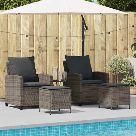 vidaXL - 4-delige - tuinbankset - met - kussens, - grijs - polyrotan