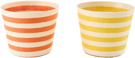 J-Line bloempot Gestreept - papier - geel/oranje - extra large - set van 2