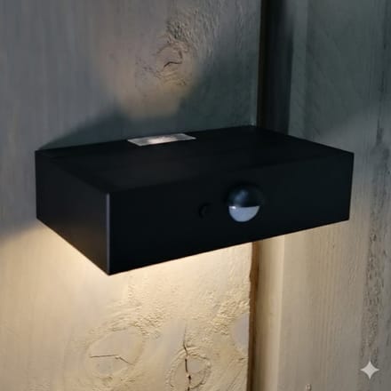 Solar wandlamp 3W op sensor zwart/wit brick model - upper en downlight - bewegingsmelder - warm witte lichtkleur