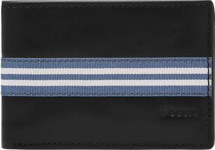FOSSIL Leren Kaarthouder Portemonnee Jared Front Pocket Wallet Bifold Black Zwart