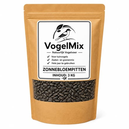 Zwarte Zonnebloempitten voor Tuinvogels – 3KG – Premium Vogelvoer – Hersluitbare Zak VogelMix