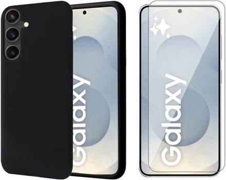 Hoesje geschikt voor Samsung Galaxy S25 - Screenprotector Glas - Mat Back Case Zwart