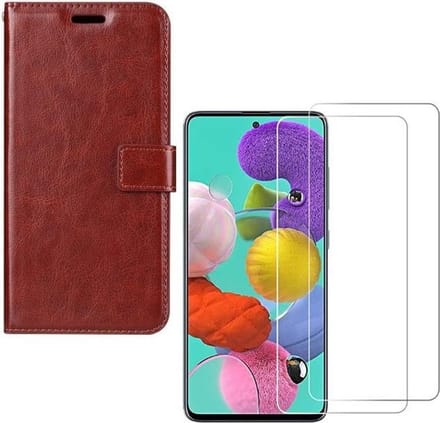 hoesje Geschikt voor: Samsung Galaxy Note 10 Lite Portemonnee bruin met 2 stuks Glas Screen protector