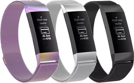 KELERINO. Milanese bandjes geschikt voor Fitbit Charge 3 - 3-pack - Small