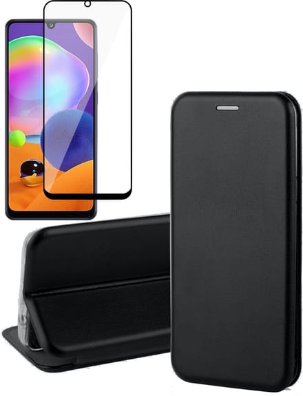 Hoesje geschikt voor Samsung Galaxy A31 - Screen Protector FullGuard - Book Case Kunstleer ThinShield Zwart & Screenprotector