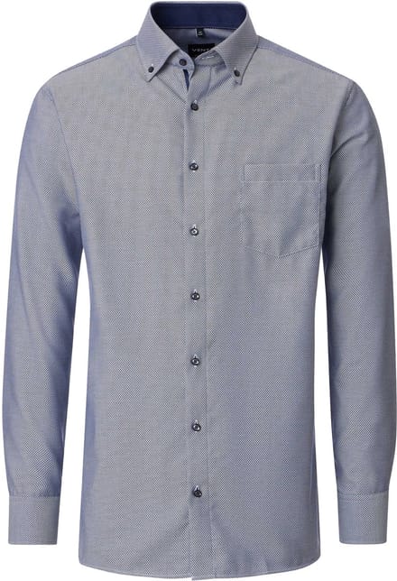 VENTI CASA MODA comfort fit overhemd - structuur - lichtblauw - Strijkvrij - Boordmaat: 48